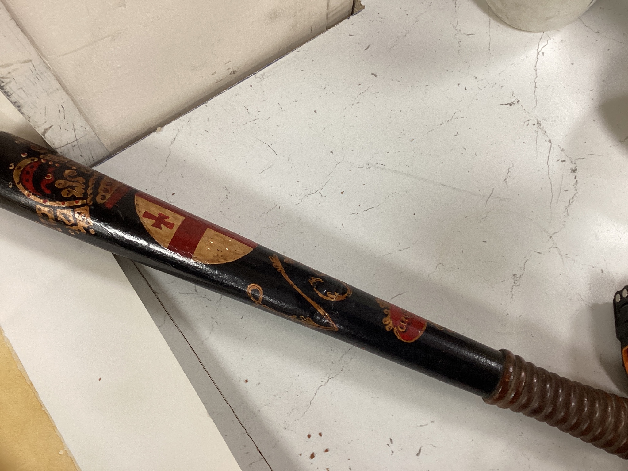 A Victorian painted constable's truncheon, 46cm long